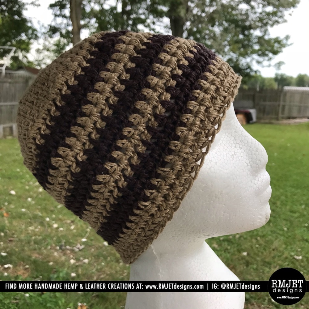 Handmade 100% Hemp Beanie Hat Brown Tan